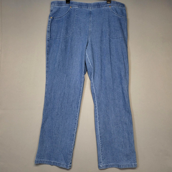 Real Size Jeans Womens XXL Light Blue Pull On Elastic Waist Straight Leg Stretch - Picture 1 of 15